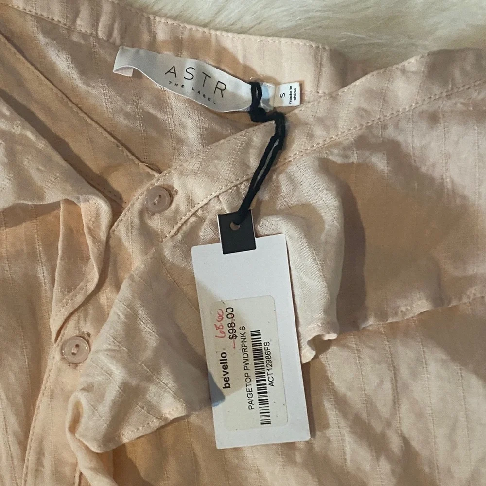 Astr Light Pink Ruffle-Trim Button Front Blouse - Picture 2 of 4